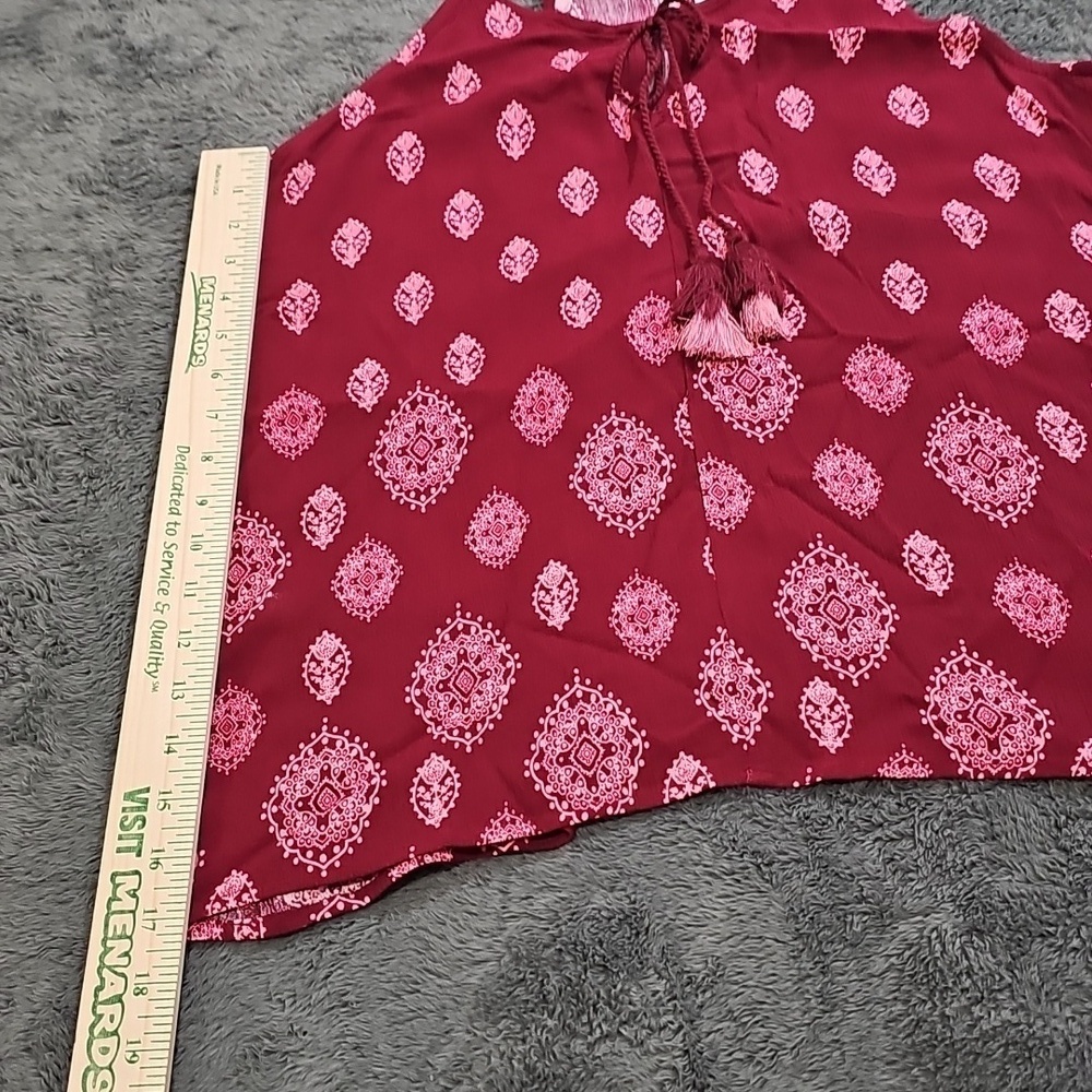 LUQ Flowy Bohemian Tank Top Maroon Pink Tassel Tie Front Size M NEW - Picture 8 of 8